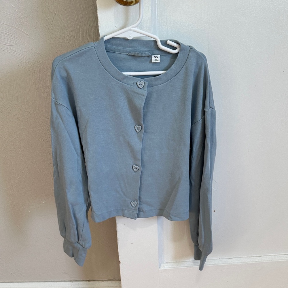 Girls Blue Sweater with Heart Buttons